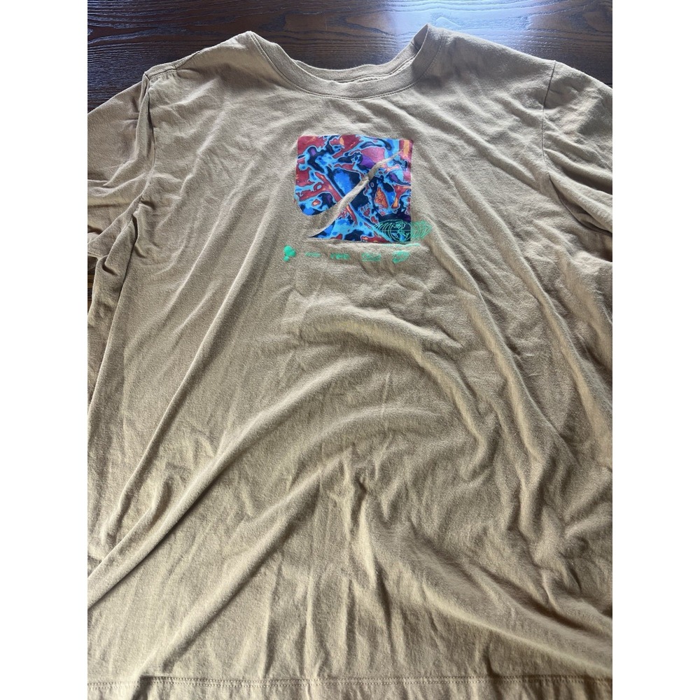 Nike Shirt Men's Large Tan/Cream Ty Dye Graphic Swoosh Tee Crewneck